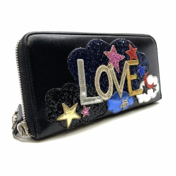 Saint Laurent Long Yves LOVE Zipper  Black Wallet Glitter Round - Picture 1 of 9